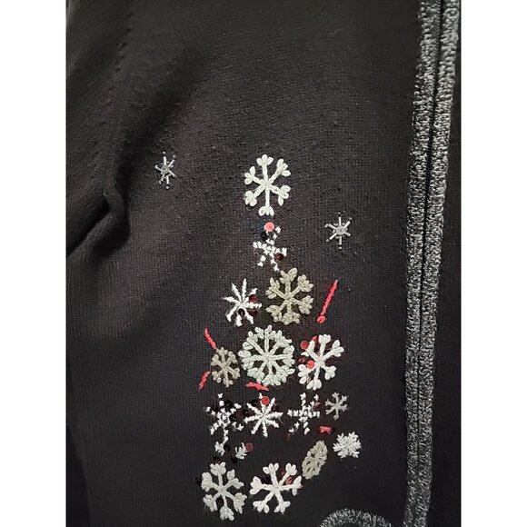 ALLISON DALEY Black Embroidered Snowflakes Sweater Cardigan Beaded Size L Petite - Picture 4 of 7